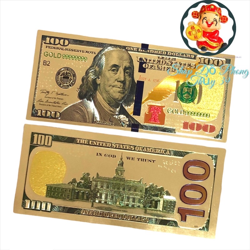 Tờ Tiền 100USD Lưu Niệm Plastic Mạ Vàng 24k Phong Thuỷ May Mắn