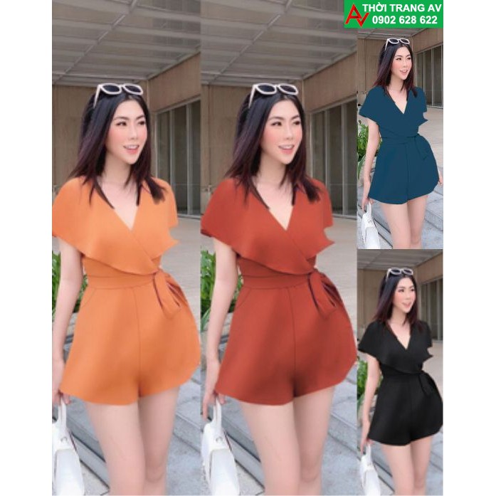 Jumsuit short - Đồ bay ngắn cổ V đắp chéo thắt nơ eo xinh xắn - AV6422