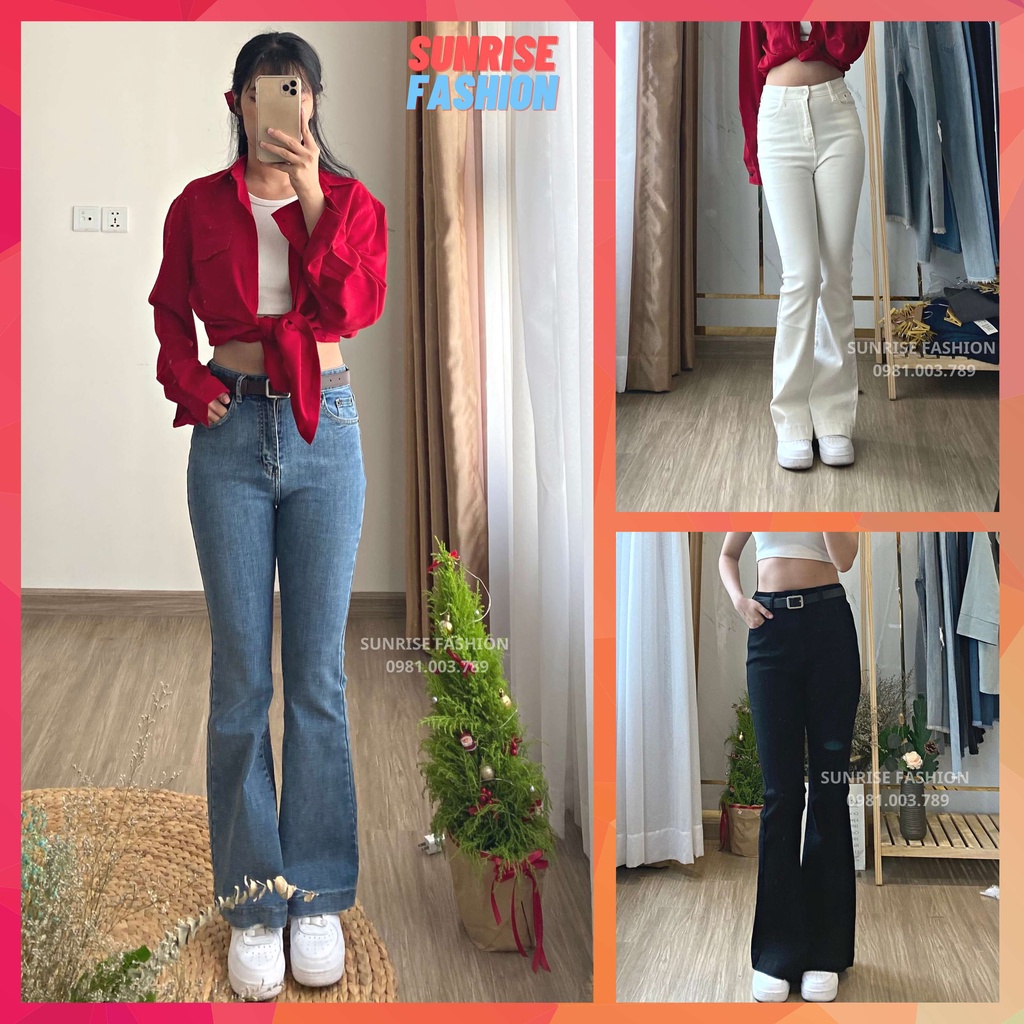 Quần jean nữ ống loe lưng cao co giãn, quần bò nữ ống loe cạp cao tôn dáng Sunrise Fashion S862