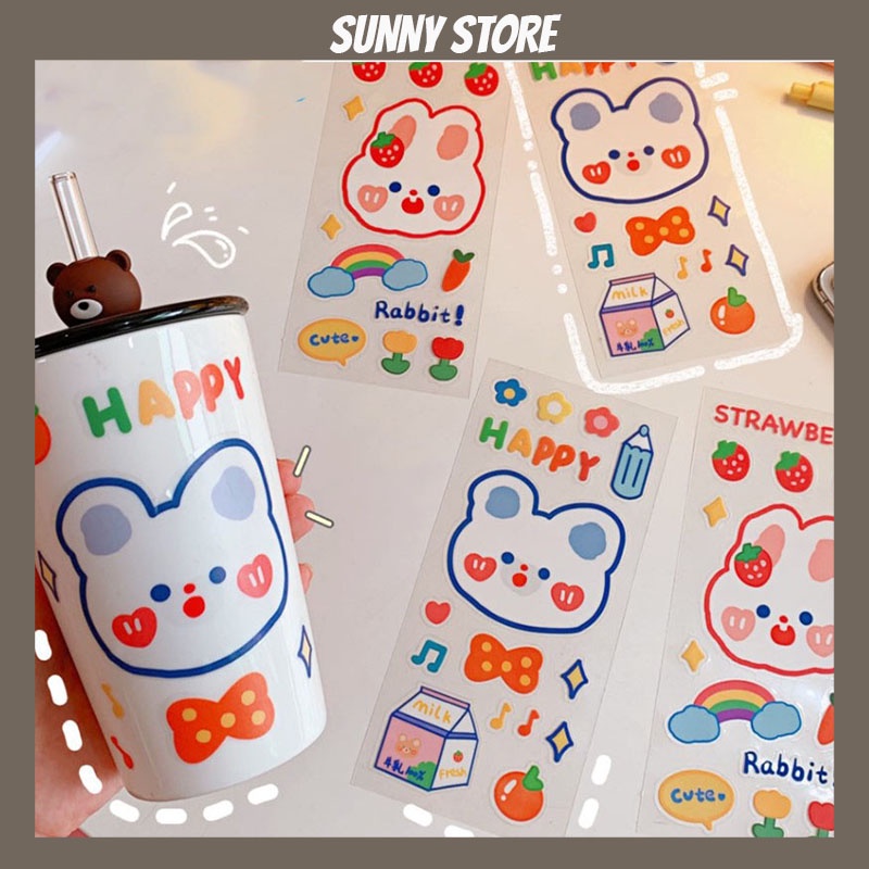 Tấm sticker gấu thỏ trong suốt dễ thương nhiều họa tiết thích hợp trang trí SUNNYSTORE