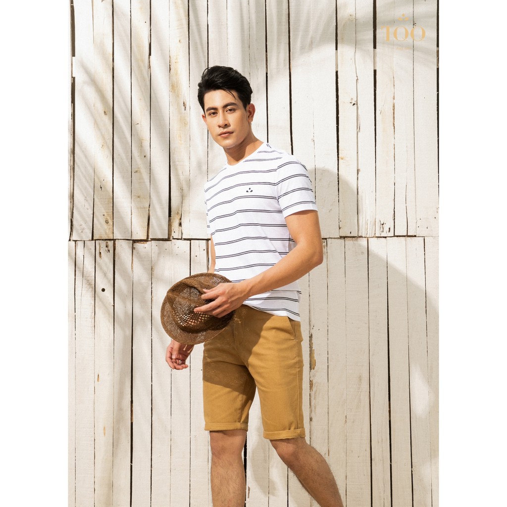 Áo thun nam cổ tròn ngắn tay TQQ màu trắng kẻ đen PL04 dáng ôm năng động và trẻ trung