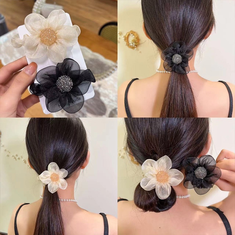 Dây Cột Tóc Đính Đá Hình Hoa Phong Cách Hàn Quốc Cho Nữ