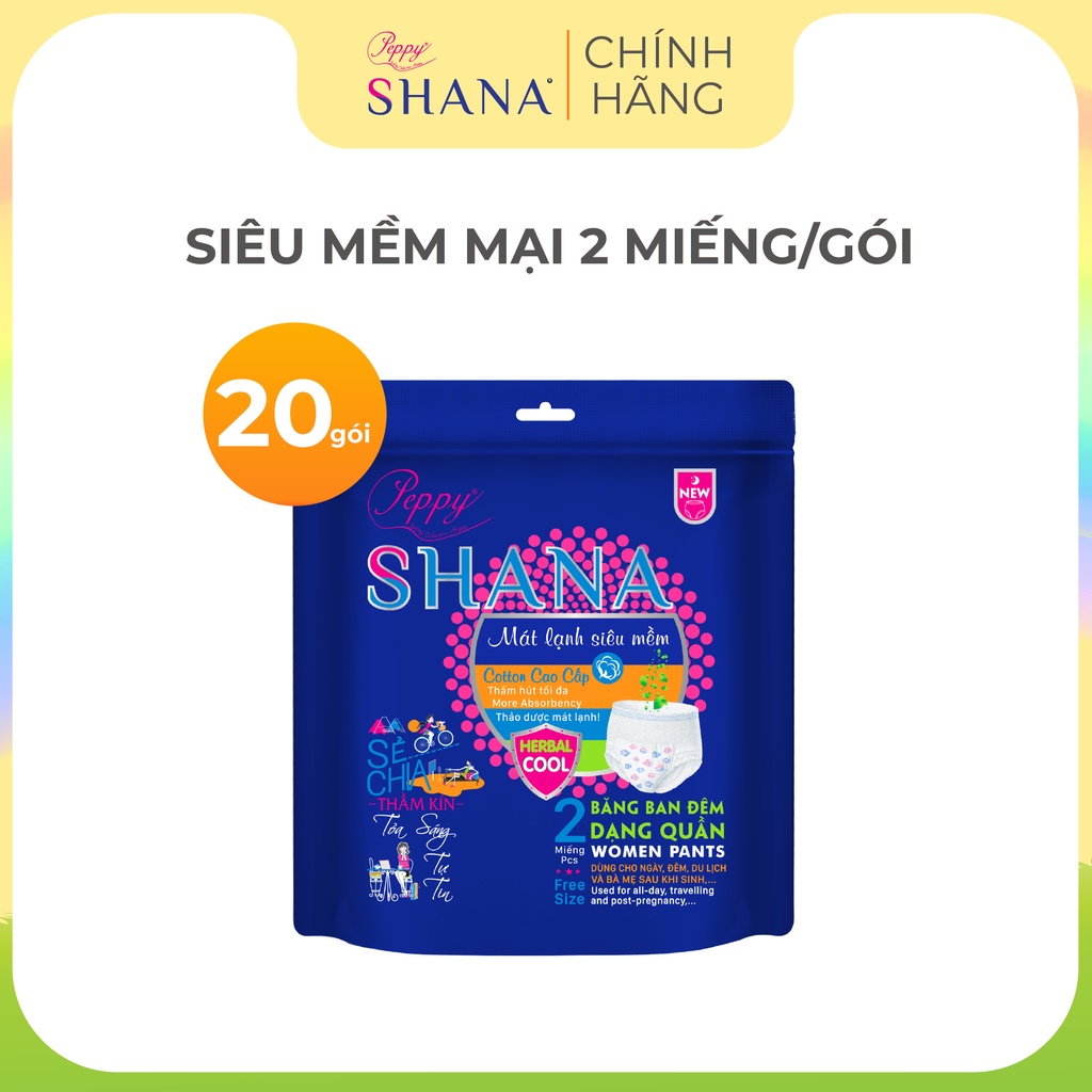 Bộ 20 gói Băng vệ sinh dạng quần SHANA tiện lợi, mềm mại 2 chiếc/gói date 2025