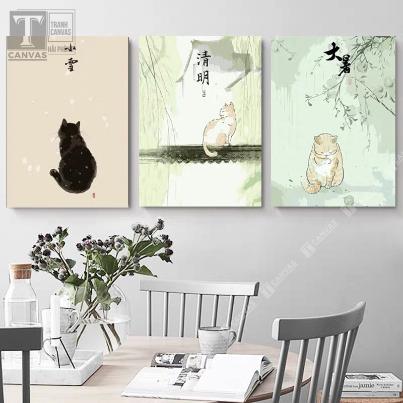 TRANH MÈO | Tranh Canvas tràn viền treo tường phòng khách hiện đại nghệ thuật, Mèo cute MEO 42-50
