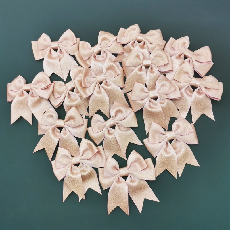 Set 15 Nơ Ruy Băng satin 7cmX7cm Màu Vàng Hồng Làm Đồ Thủ Công Đa Ứng Dụng