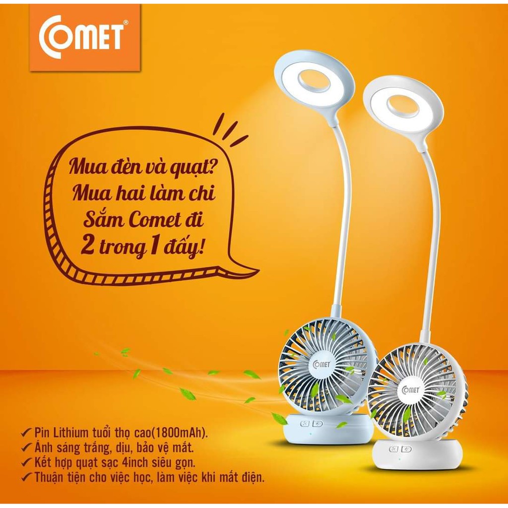 Đèn bàn sạc pin tích điện COMET LED chống cận kèm quạt đa năng CT176