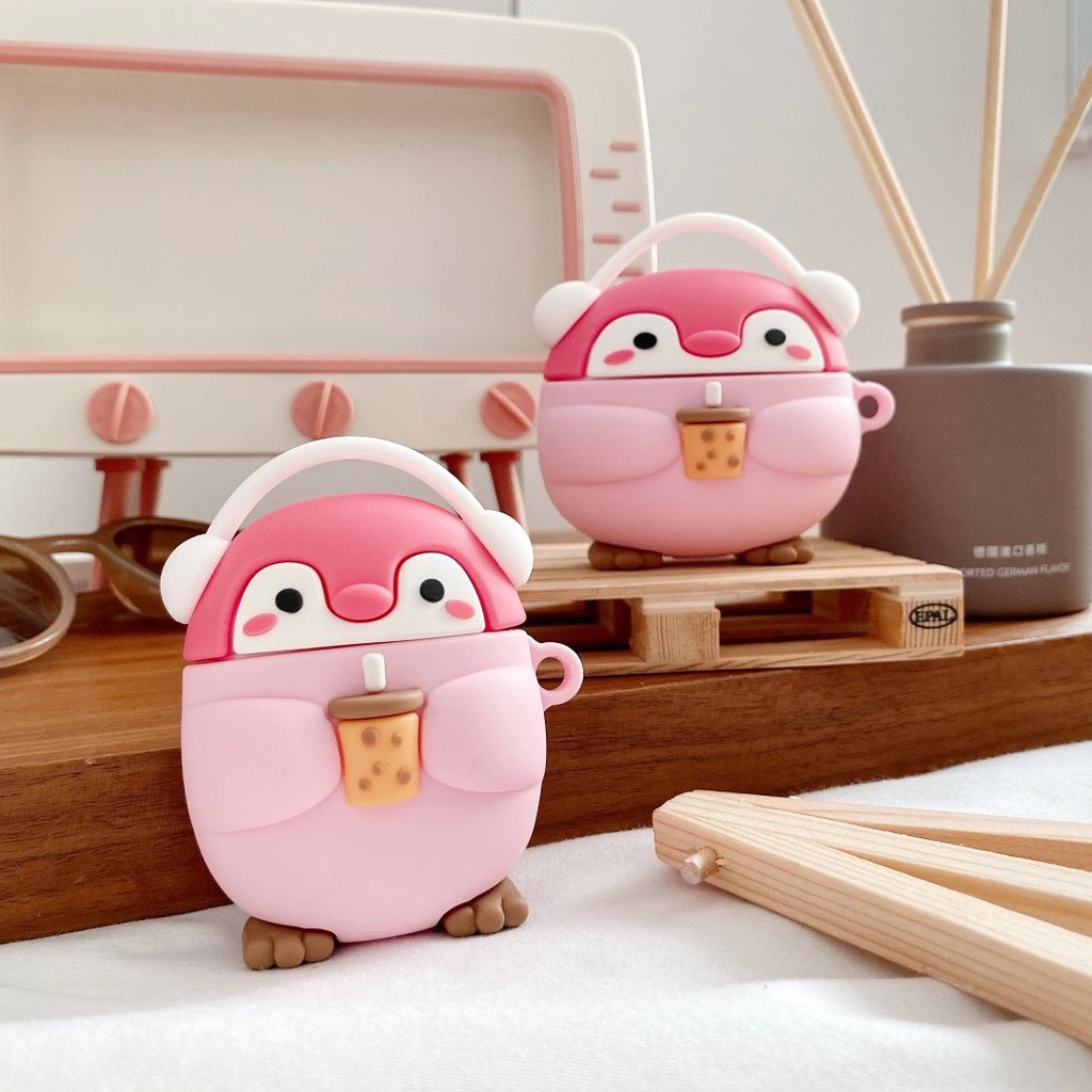 Vỏ Bảo Vệ Hộp Sạc Tai Nghe Airpods 1 / 2 / Pro Hình Chú Chim Cánh Cụt Dễ Thương