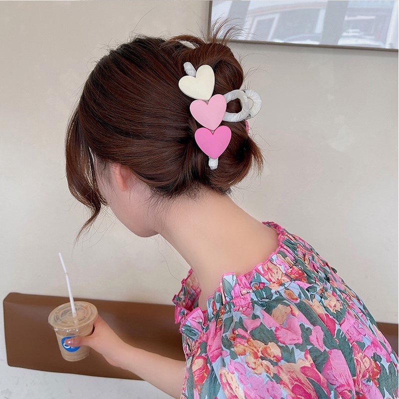 Kẹp tóc nhựa hình trái tim xinh xắn dễ thương kẹp tóc nơ to sau đầu màu hồng nữ tính phong cach Hàn Quốc