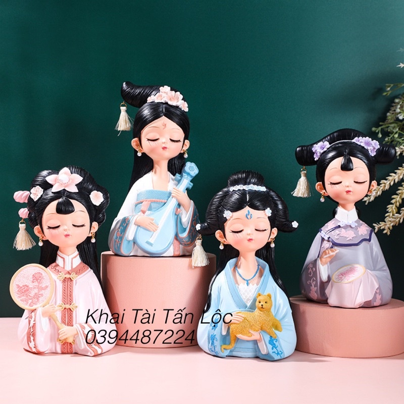 Tượng cô gái cổ trang thêu hoa cao 9,5cm
