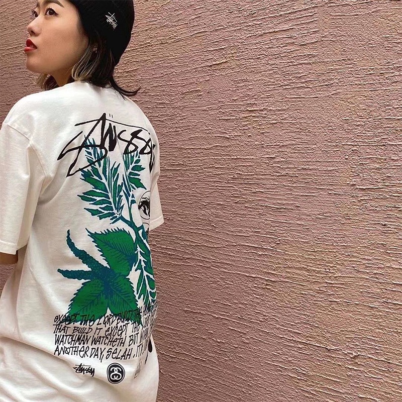 Stussy Áo Thun Tay Ngắn In Hình Hoa Lá Thời Trang Cho Cặp Đôi