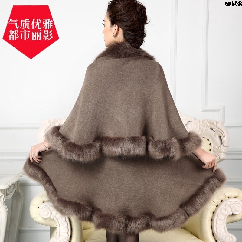 Áo Khoác Cardigan Dệt Kim Tay Cánh Dơi Cổ Lông Dáng Rộng Thời Trang Thu Đông Dành Cho Nữ