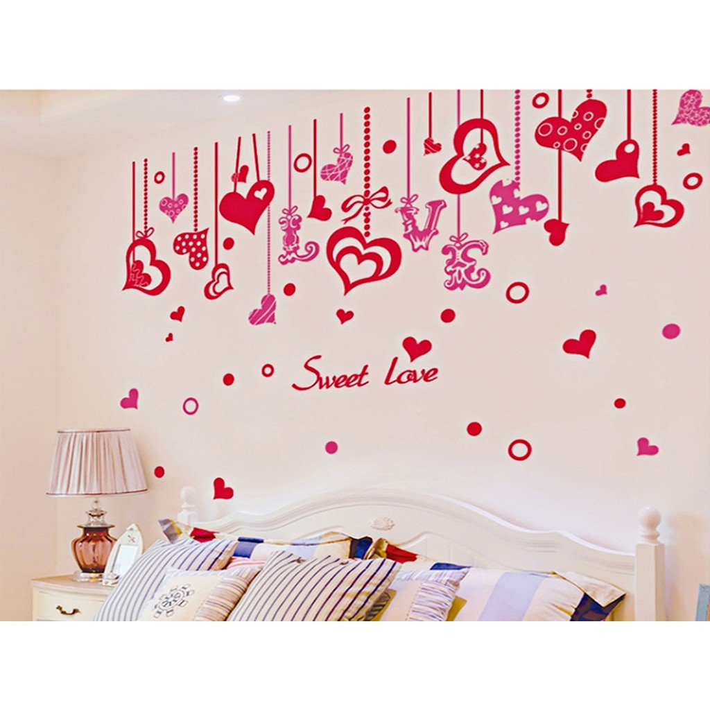 Decal dán tường LUVINA trang trí nội thất - tán tim chữ love