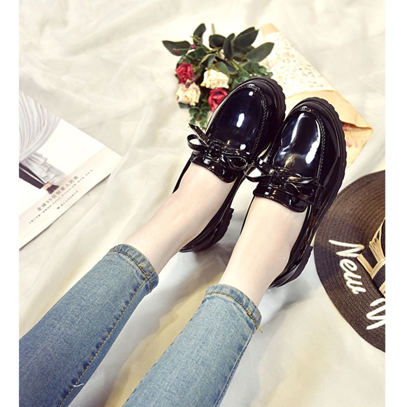 Giày lười IELGY da mũi tròn đế thô phong cách retro sành điệu thời trang cho nữ