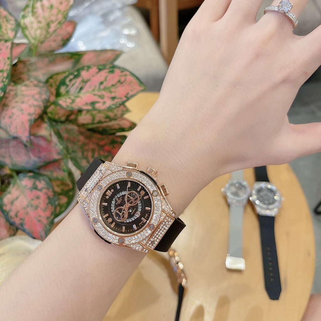 (Hương vani ) Đồng hồ HUBLOT nam(nữ) đính đá dây cao su hương thơm cao cấp