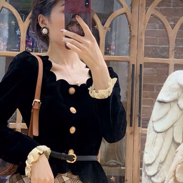 Áo khoác nhung cổ tròn