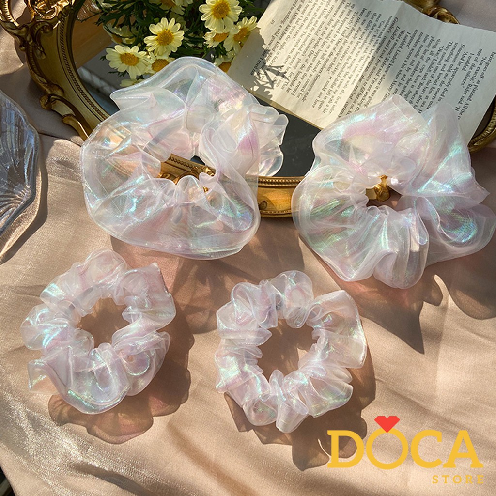 Buộc tóc vải Scrunchies Hologram Ánh kim CT37