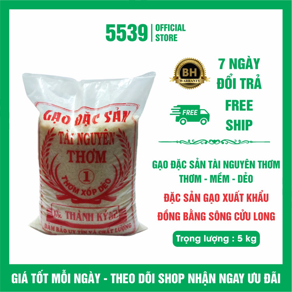 Gạo đặc sản Tài Nguyên Thơm ⚡️ FREESHIP ⚡️ Gạo đặc sản Tài Nguyên Thơm Gói 5 kg Thơm Xốp Dẻo - Shop 5539