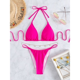 Bikini Tam Giác Phối Màu Basic Kèm Charm Eo