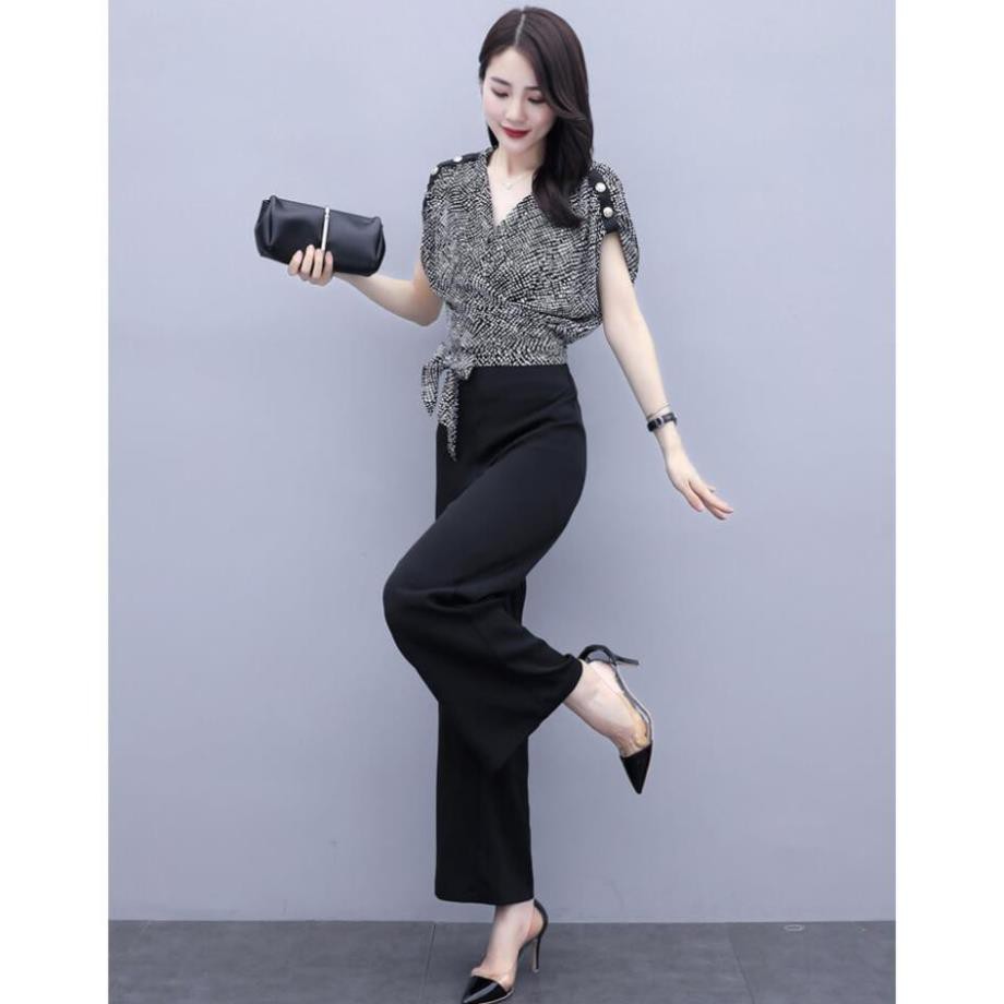 Set Bộ Áo Đắp Chéo Cột Eo Cao Cấp - Bộ Áo Voan Tay Ngắn Quần Lụa Nhập Cao Cấp Mịn Mát Sang Trọng | BigBuy360 - bigbuy360.vn