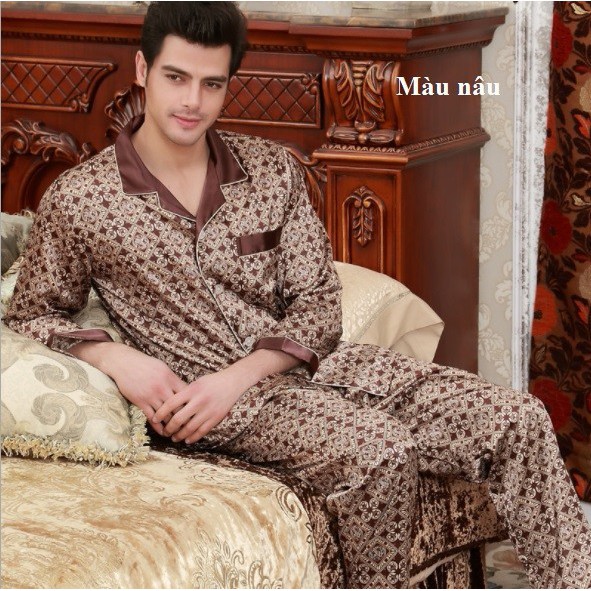 NG057 - Bộ pyjama nam dài tay chất lụa hàng nhập