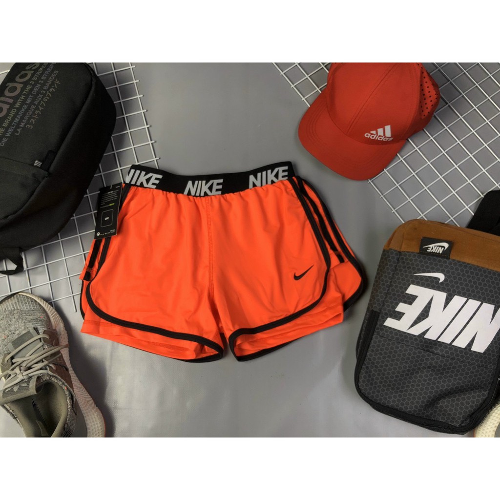 Quần đùi quần sooc Ni ke 2 lớp HÀNG CAO CẤP cạp chun thêu chữ dùng tập gym, chạy bộ, aerobic