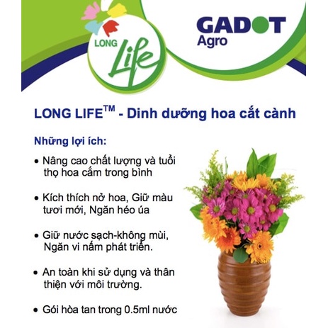 Hộp 10 gói dưỡng hoa tươi lâu LONGLIFE CỦA ISRAEL GIỮ HOA TƯƠI LÂU GẤP 2 LẦN VÀ 14 NGÀY KHÔNG THAY NƯỚC