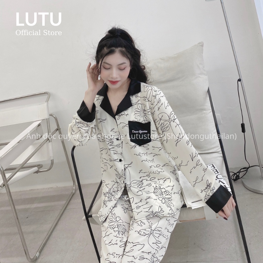 Bộ Pijama Lụa Dài Tay Cao Cấp Chất Lụa Mềm Mịn Không Nhăn Hàng Thiết Kế
