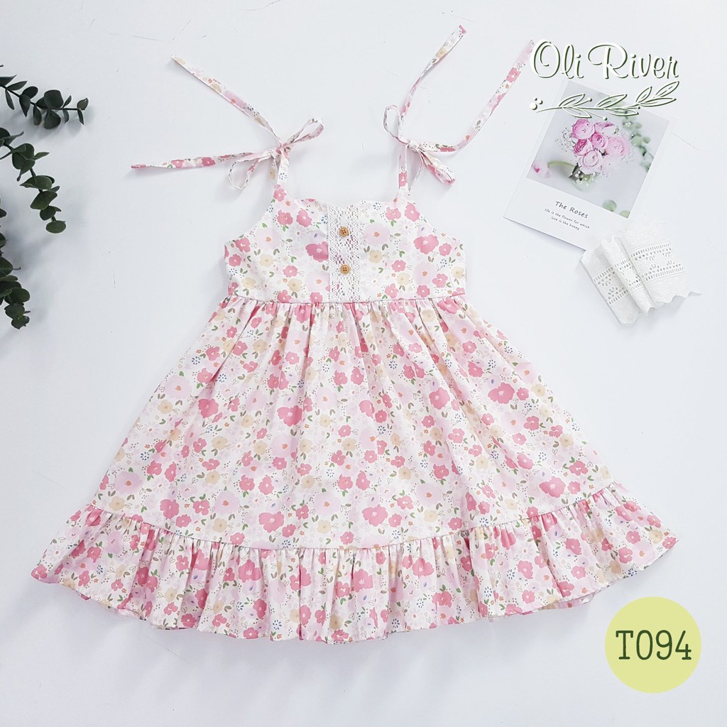 T094 - Váy 2 dây hoa tông màu hồng pastel cực xinh cho bé yêu