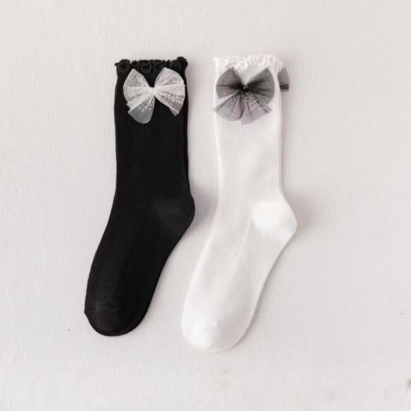 Youyo Vớ Cổ Thuyền Đính Kim Sa Lấp Lánh Viền Bèo Viền Gân Màu Trắng Đen Phong Cách Harajuku Nhật Bản Ngọt Ngào