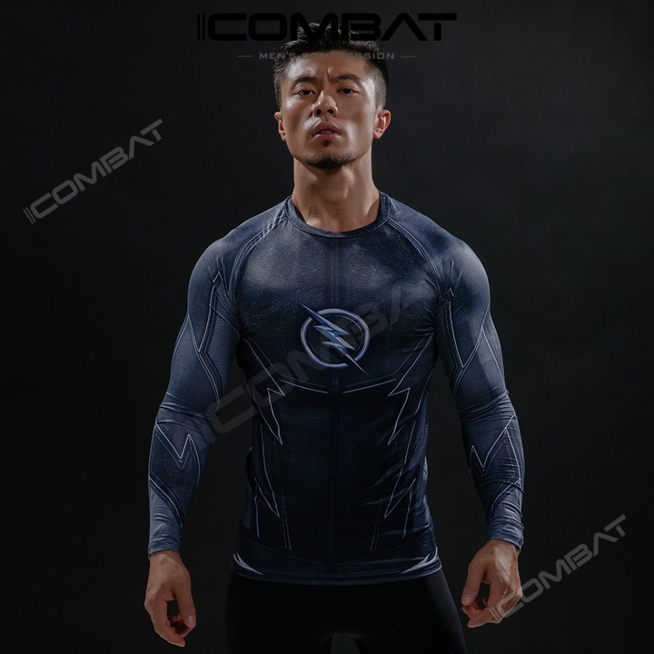 IICOMBAT Áo thể thao nam dài tay thun lạnh tập GYM co dãn 4 chiều ôm body cosplay Black Panther The Flash