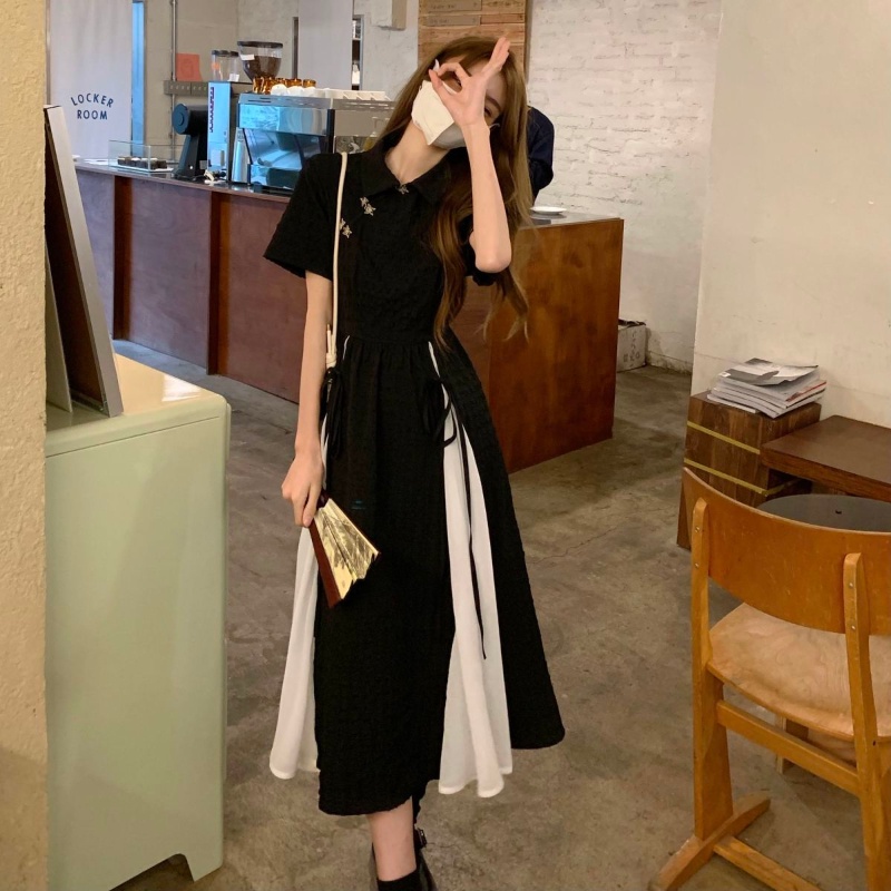 COZOK Đầm Sườn Xám Tay Ngắn Chiết Eo Thời Trang Trẻ Trung Cho Nữ