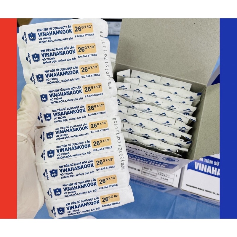 ❤Hộp 100 cây Đầu bơm kim tiêm ép vỉ 26g VINAHANCOOK ĐẦU KIM TIÊM SẠC LẤY THUỐC SỬ DỤNG 1 LẦN 26G của VINAHANCOOK