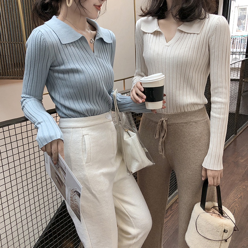 Áo len tay dài cổ chữ V đáng yêu hợp thời trang cho nữ