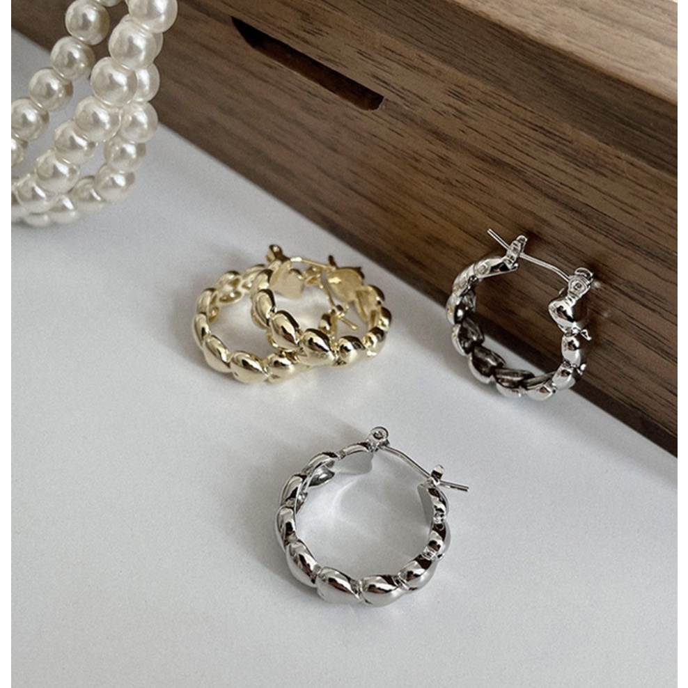 Hoa tai nữ đẹp khoen tròn vàng bạc xoắn phong cách nữ tính Hàn Quốc Boho
