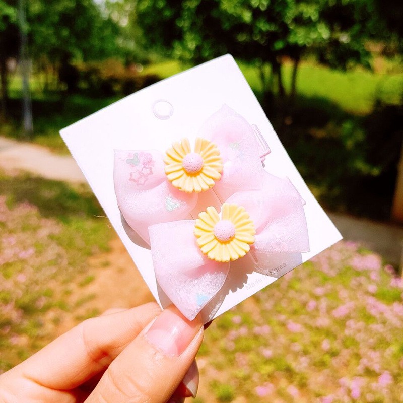 Set 2 cái kẹp nơ vải von cho bé gái hình hoa cúc