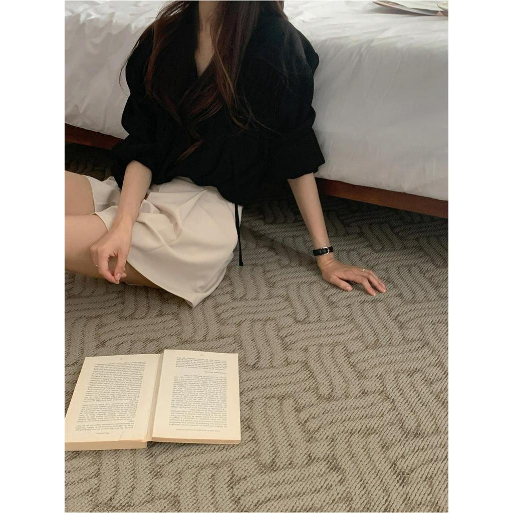 54420 Áo Sơ Mi Dài Tay Dáng Rộng Phối Dây Thắt Phong Cách Hàn Quốc Sành Điệu