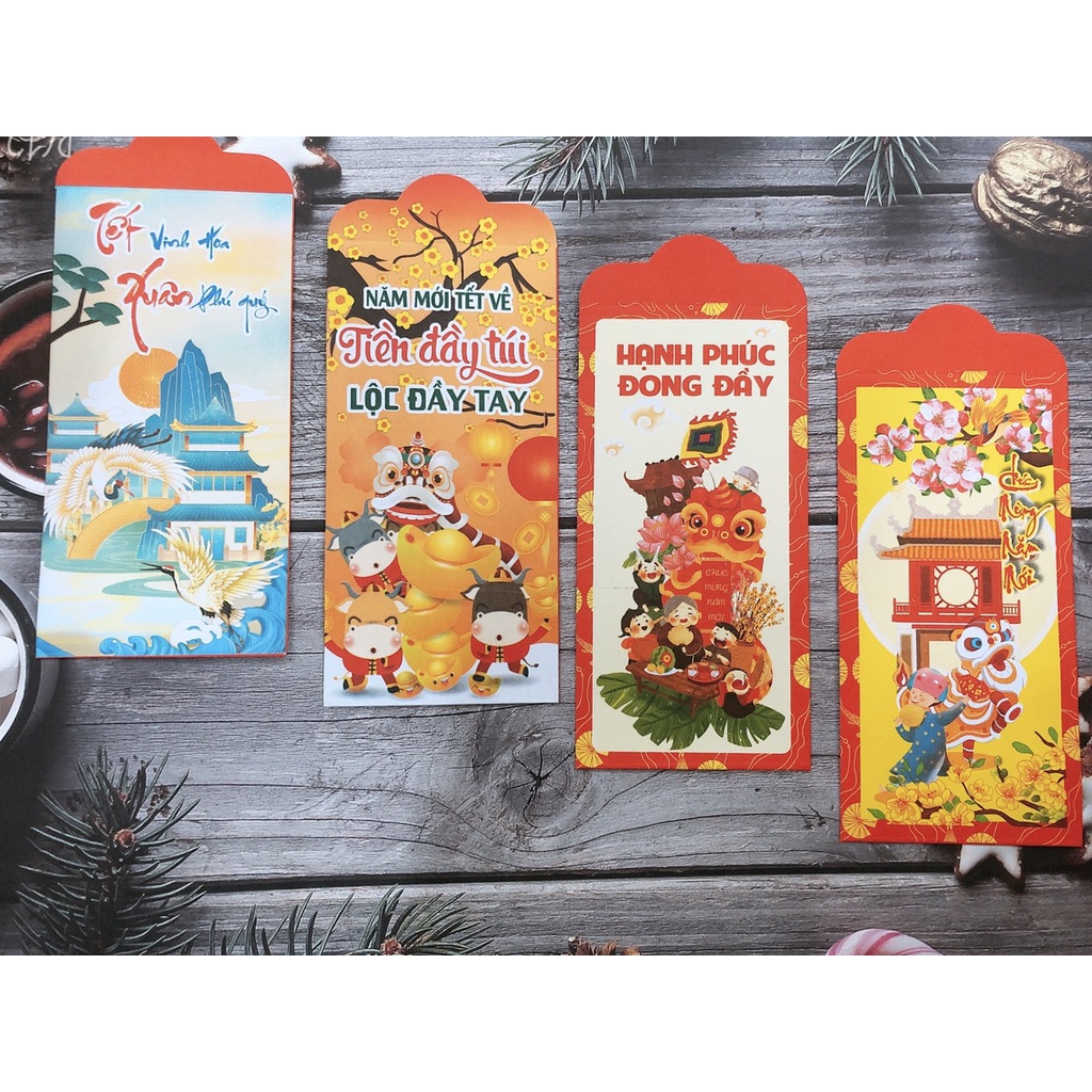 Bao lì xì tết 2023 màu đỏ - nhiều lớp – 6 bao – bao lì xì 2023 tết mang lại may mắn cho gia chủ – MIYABI STORE