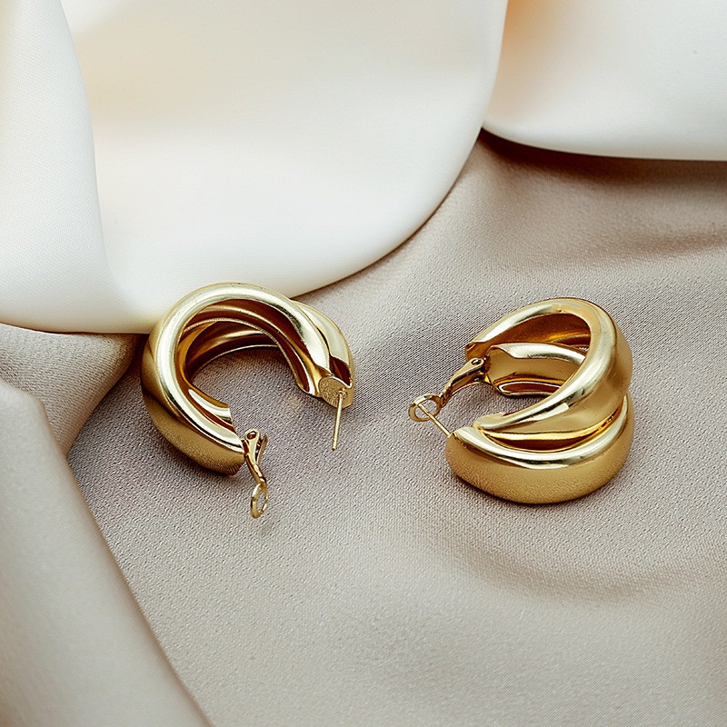 Khuyên Tai Tròn Đôi Màu Vàng Thời Trang Mới 2022