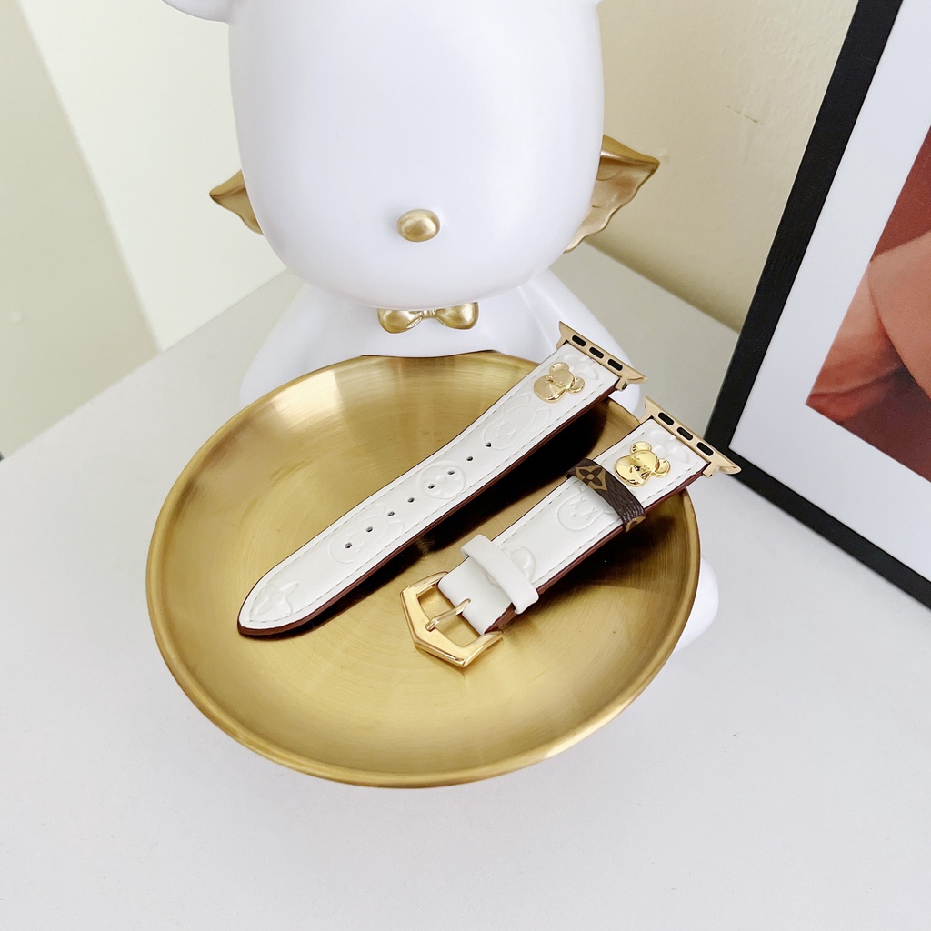 Dây Đeo Bằng Da Thật Có Khóa Hình Gấu Dễ Thương Cho Đồng Hồ Thông Minh Apple Watch Series 8 7 SE 6 5 4 3 2 38 40 41 42 44 45mm