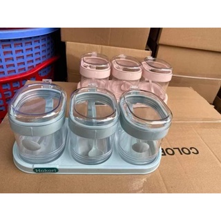 ⚡FREESHIP⚡ BỘ 3 HŨ ĐỰNG GIA VỊ KÈM KHAY MUỖNG CHẮC CHẮN Tiện Lợi, Đa Năng