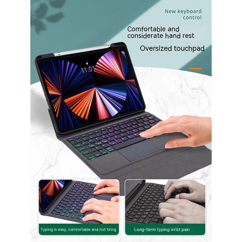 IKey Magnetic Vertical Wireless Blutooth Keyboard Trackpad LED light Backlit Case For iPad Pro 11 12.9 8th 9th Gen 10.2 Air 3 10.5 Air 5 5th gen 4 4th Gen 10.9 inch Flip Detachable With Pencil Slot Holder Touchpad Keyboard Cover