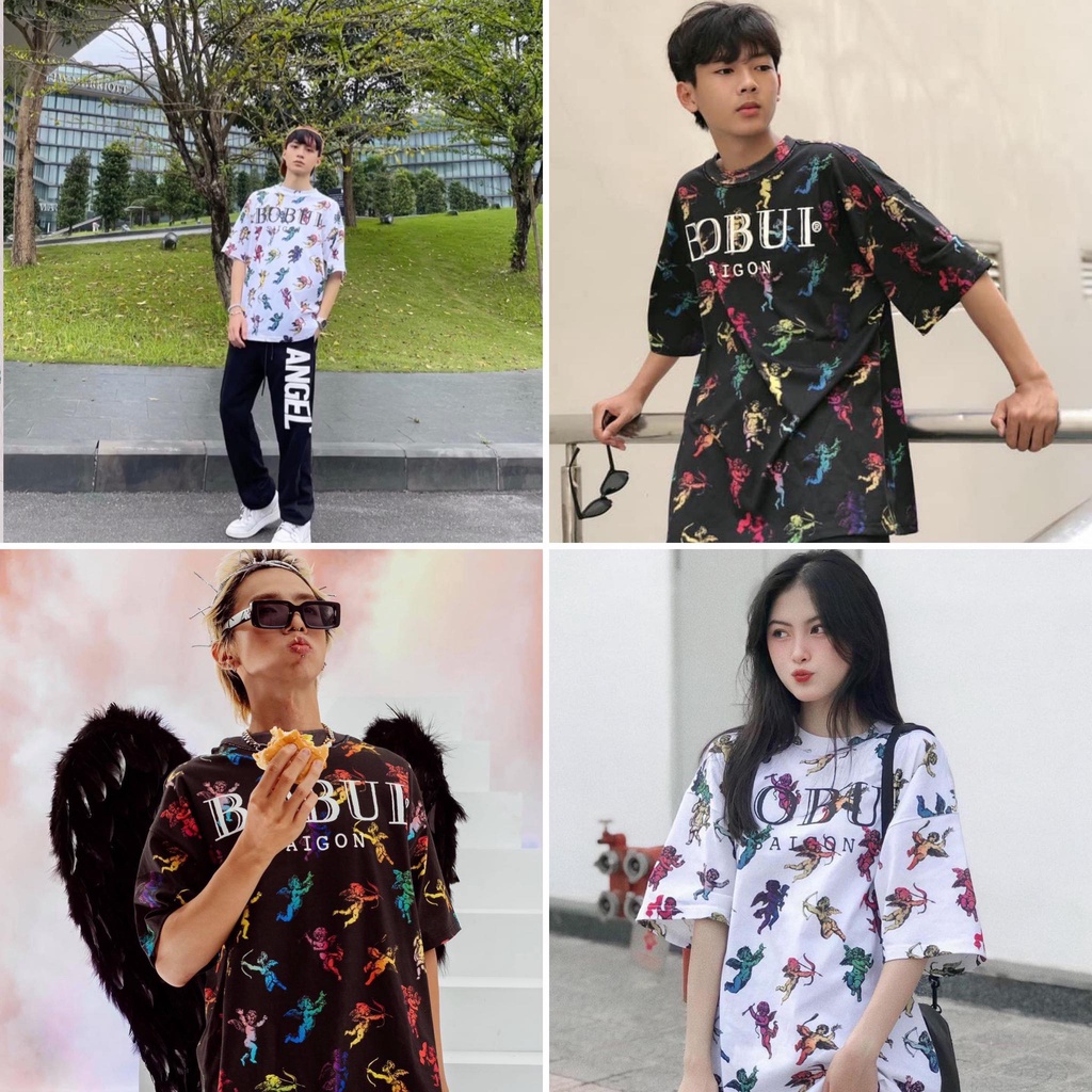 Áo thun BoBuI ANGELS MULTICOLOR trắng, đen chuẩn real 100% Full bọc tag
