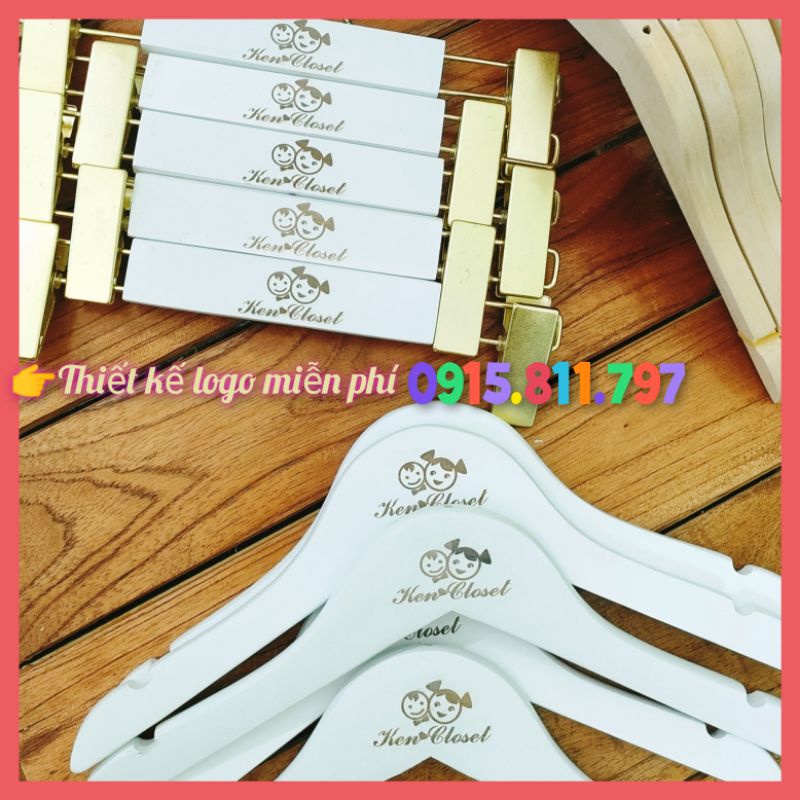 Móc treo quần áo trẻ em - kẹp gỗ trắng đầu kẹp và đầu móc mạ vàng,kích thước 25cm