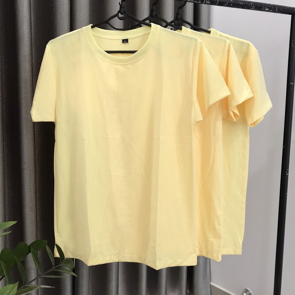 Áo Thun Trơn Màu Vàng Chanh Ảnh Chụp Thật Ngắn Tay Cổ Tròn Form Vừa Unisex Dùng Chung Cho Nam Và Nữ