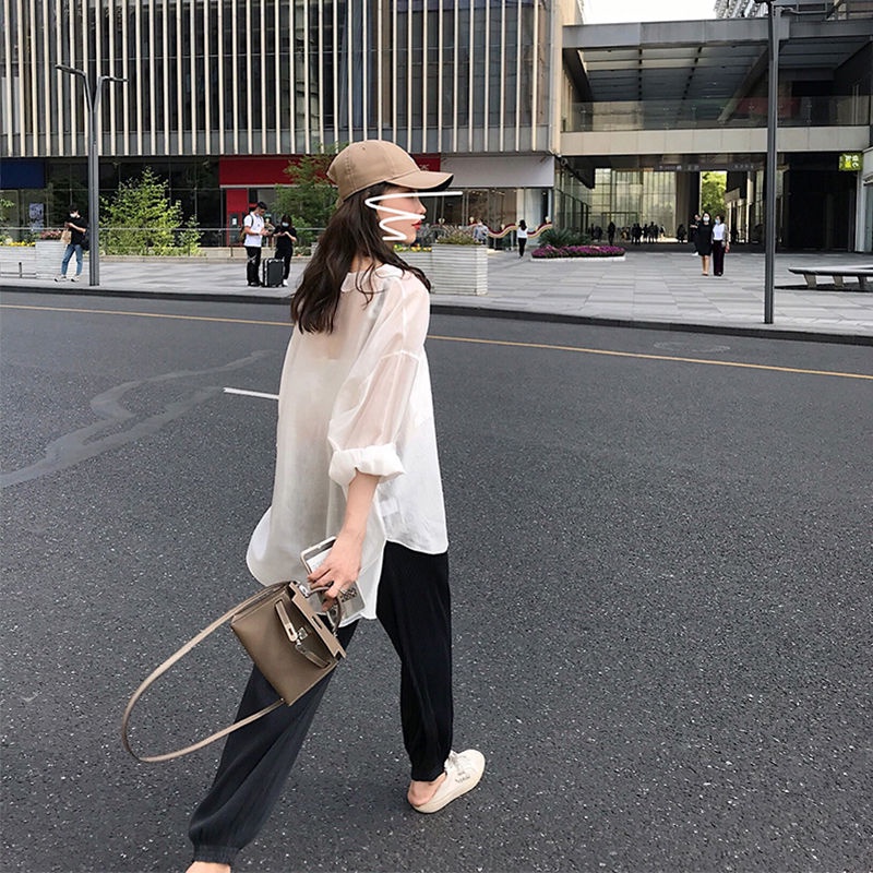 Áo Sơ Mi Mỏng Nhẹ Trong Suốt Dáng Rộng Chống Nắng Mùa Hè Phong Cách Hàn Quốc Cho Nữ