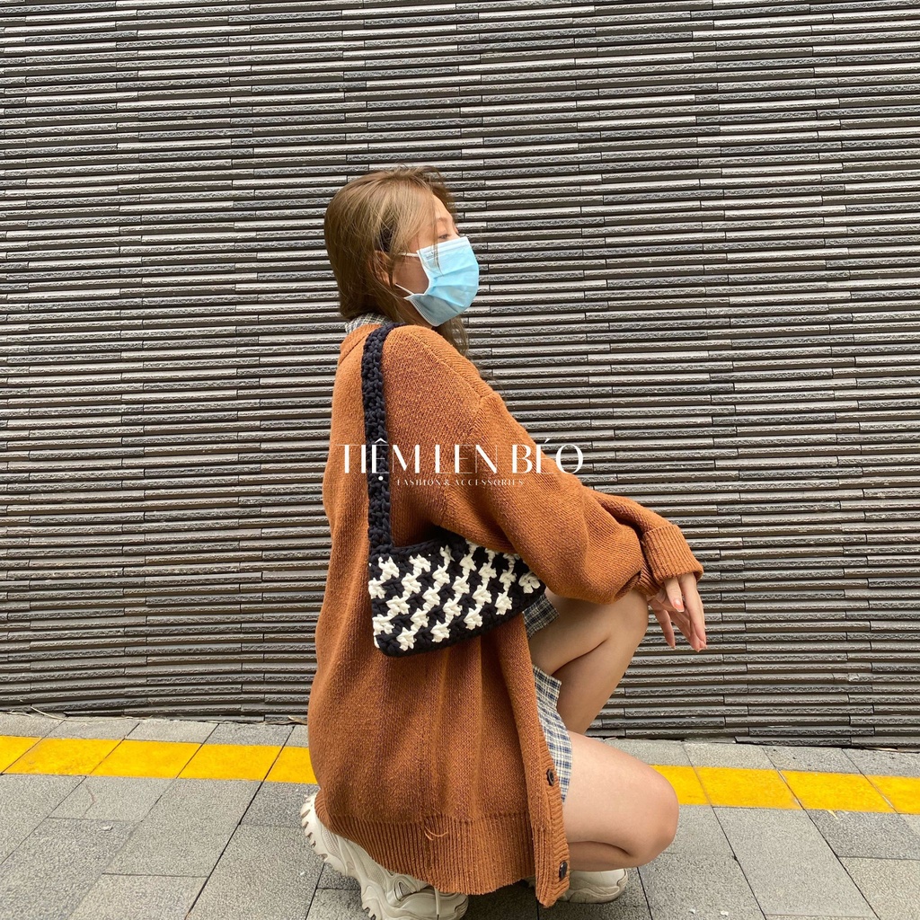 TÚI XÁCH KẸP NÁCH, XÁCH TAY HOẠ TIẾT SỌC CARO CHẤT LIỆU SỢI VẢI, CROCHET SHOULDER BAG