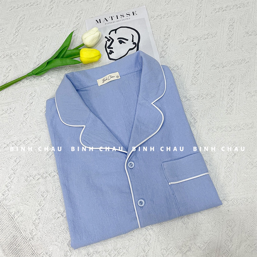 Bộ Ngủ Pyjama, Đồ Bộ Nữ Cộc Tay Mặc Nhà Cao Cấp Thô Đũi Cara - Bình Châu Sleepwear Clothing