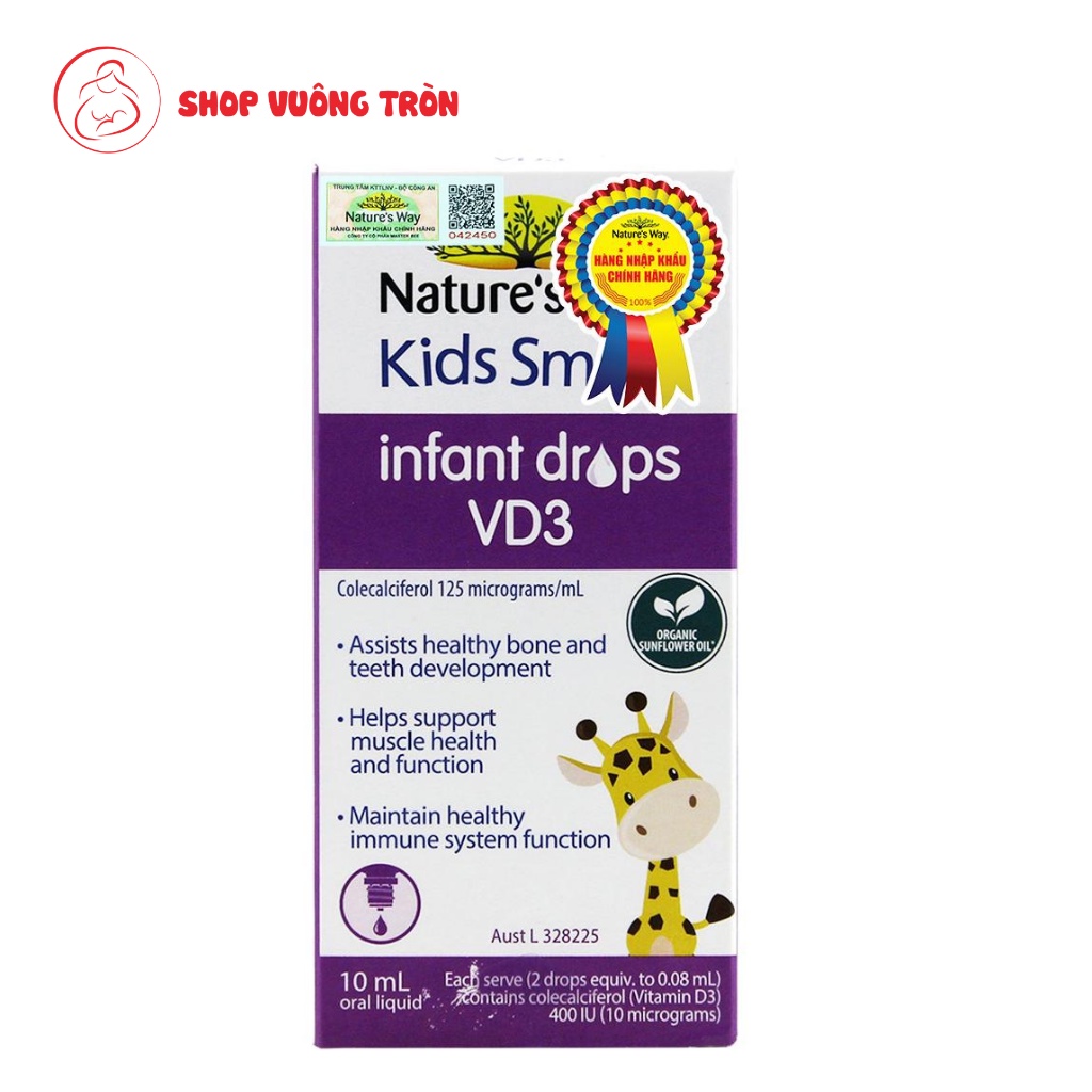 Siro Uống Bổ Sung Vitamin D Cho Bé Nature's Way Kids Smart Infant Drops VD3 10ml