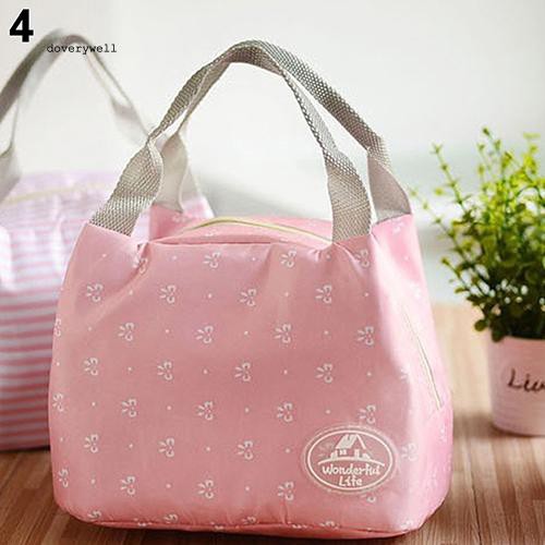 Túi đựng cơm trưa bằng vải kết hợp lá tin giữ nhiệt họa tiết xinh xắn tiện dụng