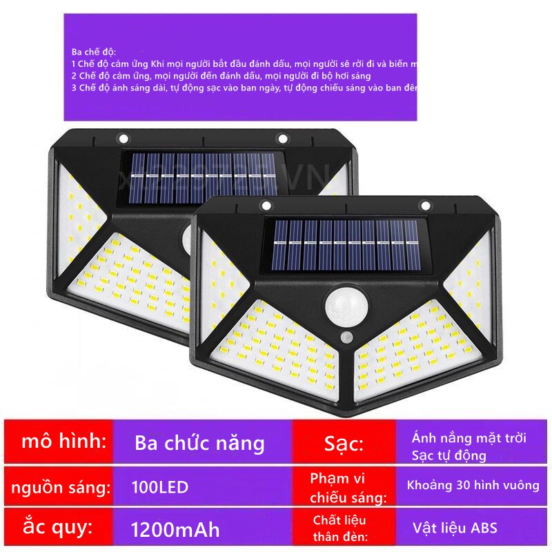 Ba chức năng 30 100LED Cảm biến ánh sáng mặt trời trên tường Ánh sáng sân vườn Ánh sáng năng lượng mặt trời Ánh sáng LED Ánh sáng ngoài trời Ánh sáng tường không thấm nước Đèn LED cung cấp ánh sáng điểm